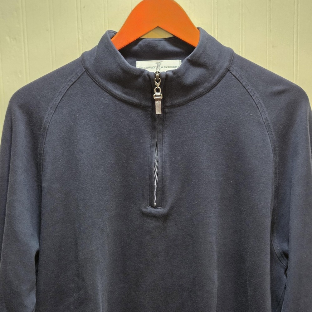 Fairway & Greene Sweatshirt Mens Large Blue Quarter Zip American Club Flag Golf
